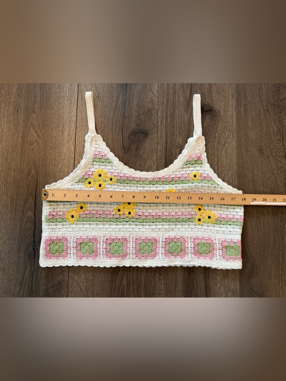 Good Luck Gem Crochet Floral Tank Top size M Boho Cottagecore Granny Square - Picture 7 of 8